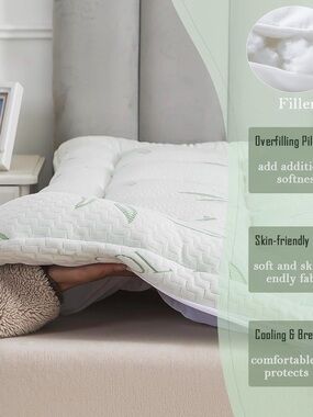 White Cooling Mattress Topper - Plush Quilted Comfort
